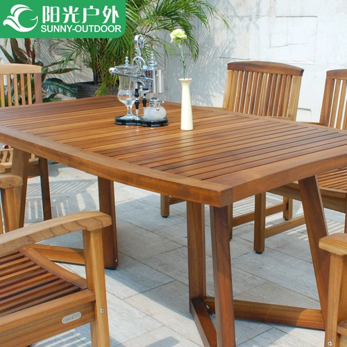 Солнечная открытая мебель для сада сад, стул, столы с твердым деревом и стул шесть стул Восемь стул Комбинированные столы