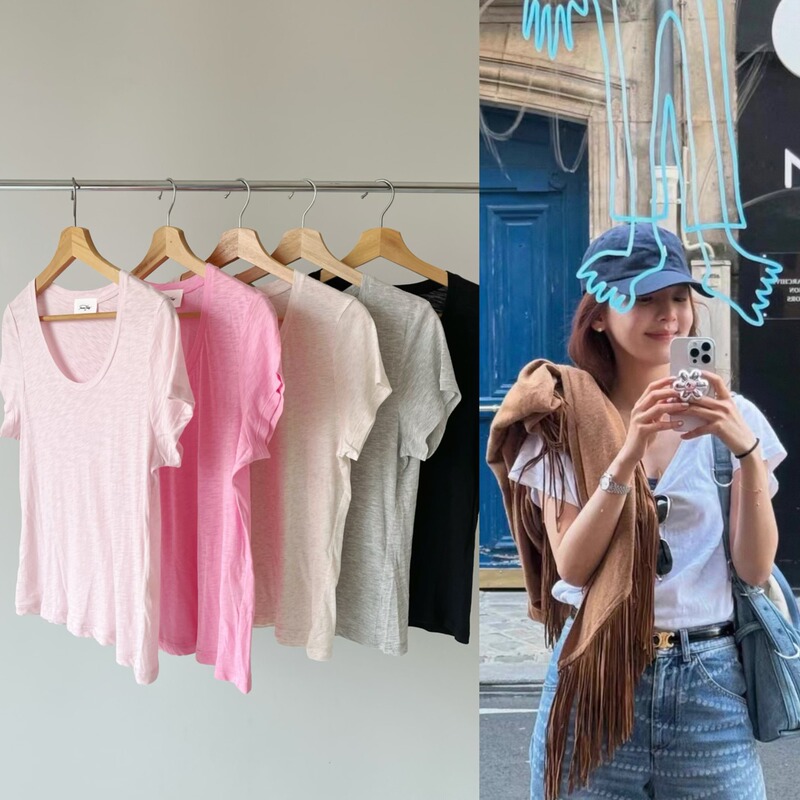 American Vintage Fabric Jackson Series Slub Cotton Short-Sleeve T-Shirt, Same Style as Worn by Zhang Ruonan