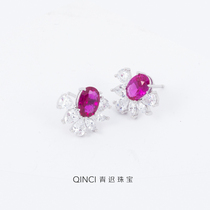 QINCI Colour jewel ear nail female S925 pure silver light extravagant small crowdage ancient 100 lap earrings pigeon blood red earrings