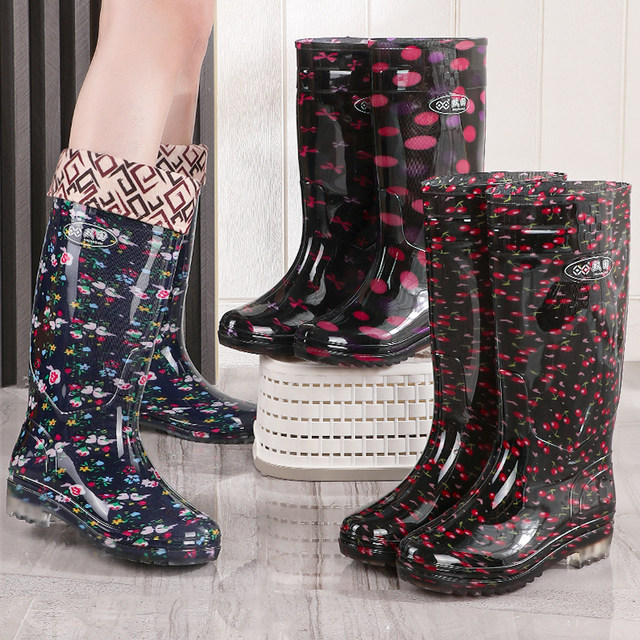 Camouflage high-top rain boots women's water shoes women's long-tube waterproof non-slip adult car wash work rubber shoes rain boots LFY