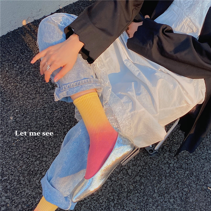 LET ME SEE Gentle Asymptotic Middle Cylinder Socks Children Ins Tide Ice Cream Color Series Autumn Winter 100 Hitch Socks Cotton Spring