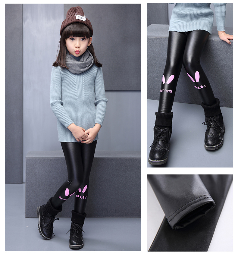 9 cô gái cộng với quần nhung da mùa đông trẻ em quần legging dày ấm 5-10 trẻ em lớn quần da pu 12 tuổi 15 quần jean bé trai thu đông
