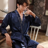 Осенняя пижама для влюбленных, летний комплект, шелковый тонкий сексуальный банный халат