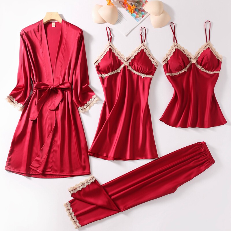 Sleeping Robe Women's Summer Ice Silk Sexy Red Pyjamas Spring Autumn New Wedding Pyjamas Bridal Bridal Bridesmaid Wedding Bridesmaid Harness