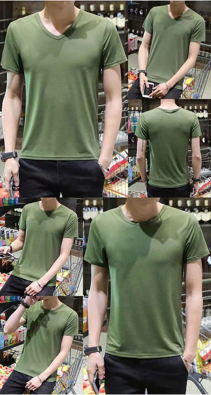 Nhanh tay màu đỏ người đàn ông ngắn tay áo thun nam màu rắn nửa tay mùa hè nam cotton mỏng cổ tròn bó sát áo thun nam thủy triều áo thun nam tay ngắn có cổ