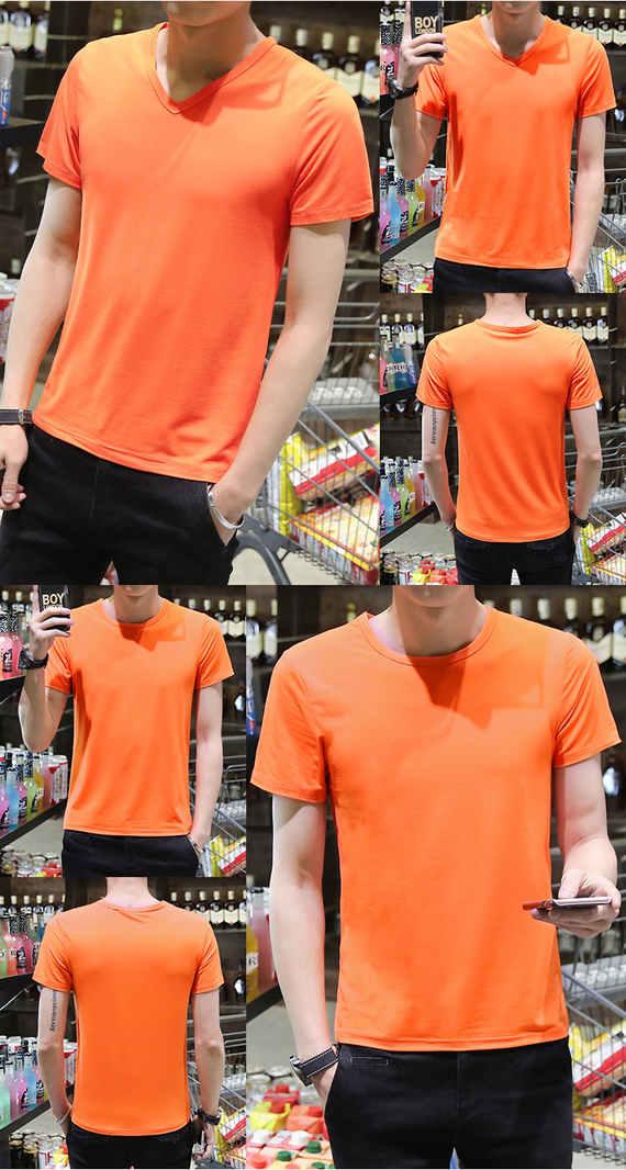 Nhanh tay màu đỏ người đàn ông ngắn tay áo thun nam màu rắn nửa tay mùa hè nam cotton mỏng cổ tròn bó sát áo thun nam thủy triều áo polo lacoste