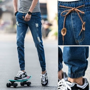Mùa thu, mùa hè và mùa thu quần mỏng giản dị quần jeans rách phiên bản Hàn Quốc của giới trẻ tự tu luyện quần lỗ hậu cung