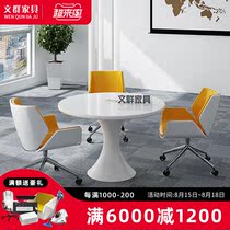  Small reception table White paint simple round negotiation table and chair combination Reception table and chair combination 1-3 people