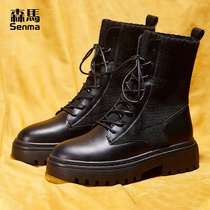 Sen Malawi Tide Boots Children 2019 Winter-style Gardown Middle cylinder Martin boots Women Inn Wind High Help Black Thick National Goods Shoes