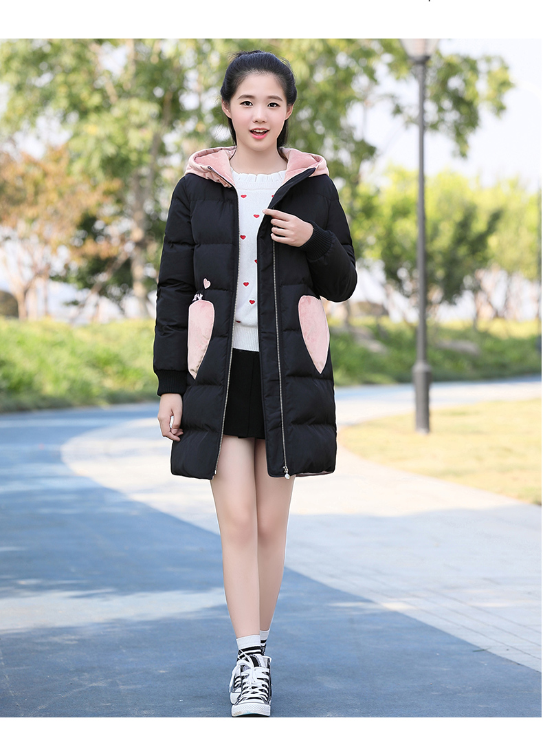 Áo khoác cotton cho bé gái mùa đông 2018 mới dài phần trung học phổ thông học sinh trung học áo khoác cotton dày - Bông áo phao nữ dáng dài hàn quốc