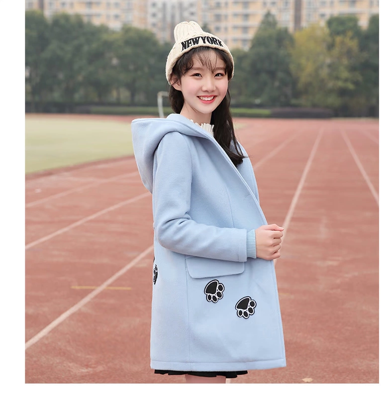 Thơ tuyết tình yêu cô gái áo len mùa đông quần áo cho nữ sinh trung học trùm đầu áo len dài giữa mùa đông Hàn Quốc phong cách mới - Áo len lót đôi
