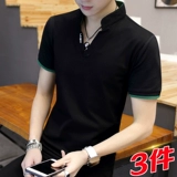 Футболка с коротким рукавом, хлопковая летняя одежда, трендовая тонкая футболка polo, V-образный вырез