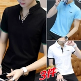 Футболка с коротким рукавом, хлопковая летняя одежда, трендовая тонкая футболка polo, V-образный вырез