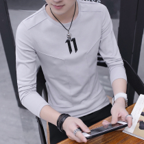 Mens base shirt Long-sleeved T-shirt spring and autumn clothes pure cotton Korean version of the trend of autumn decoration body handsome small shirt round neck sweater