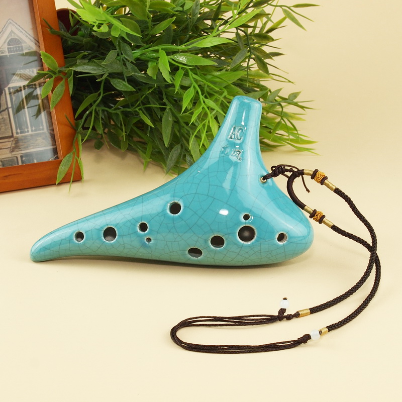 Nhạc cụ dân gian Bão 12 lỗ Ocarina Cà phê sứ vỡ màu xanh - Nhạc cụ dân tộc mua cổ cầm