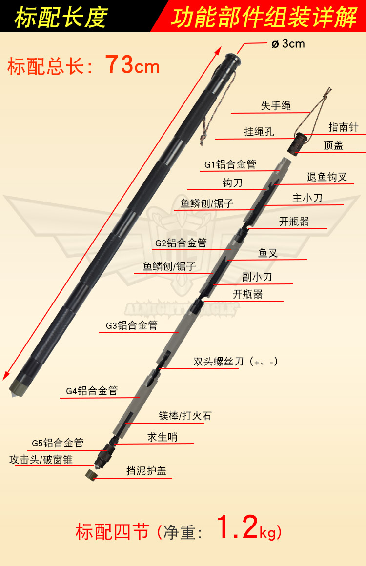 Almighty Eagle Công cụ kết hợp đa chức năng Stick Tự vệ Stick ngoài trời Folding Chiến thuật Stick Xe quân dụng - Công cụ Knift / công cụ đa mục đích dao găm bấm