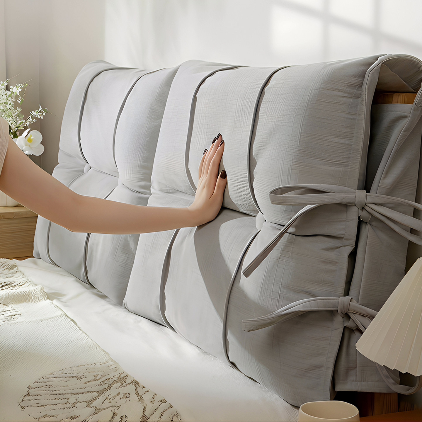 Bedside cushion soft-pack solid wood bed head full-pack anti-collision large backrest cover detachable bathroom bed head transformation tool