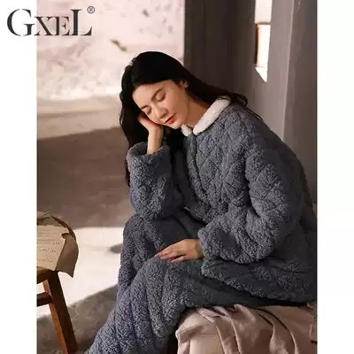 Coral velvet pajamas women's autumn and winter three-layer cotton thickened plus velvet warm winter ultra-thick flannel home suit