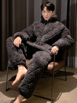 Coral suede pajamas for mens autumn and winter three layers of cotton extractable cotton can be worn out of winter thickened garnter warm and handsome mens home conserved