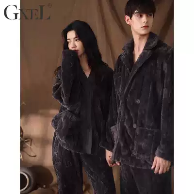 Couples pajamas women's autumn and winter coral velvet foreign pie can be worn outside men's winter thick plus velvet warm home suit