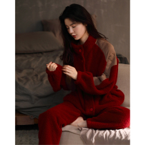 Coral Suede Pajamas Womens Autumn Winter Thickened exterior wearing red suit Winter flannel Flannel Warm Korean version Home Suits Women