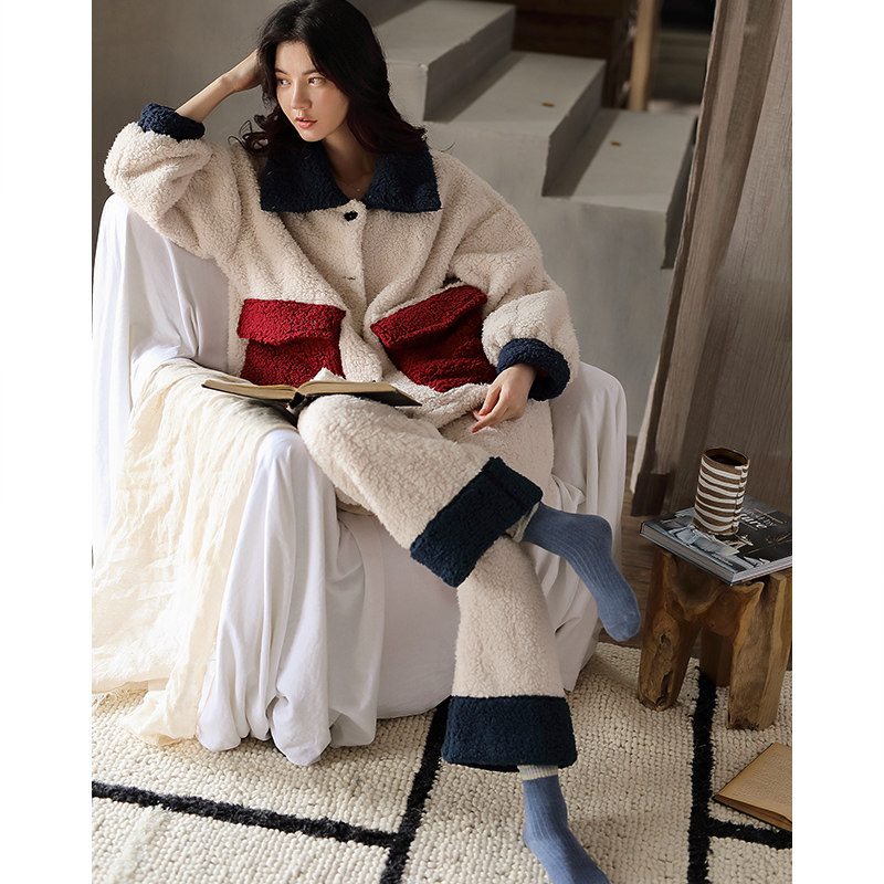 Coral Suede Pajamas Women's Autumn Winter Thickened extras for winter net red exploits Han version Warm Flannel Suede home Feminists-Taobao