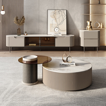 Rock Plate TV Cabinet Modern Minimalist Living-style Minimalist Round Storage Combination Light Extravagant Home small family-type tea table