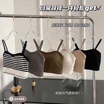 New internet celebrity cotton letter sling one-piece cup with chest pad for back-beautiful anti-exposure vest exposing navel spring and summer