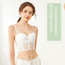 New fishbone bra French lace vest style outer wear inner wear womens push-up soft steel ring bra set