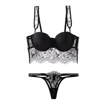 French style underwear eyelashes lace underwear set tube top small breasts big push-up beautiful back bra custom-made