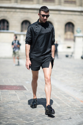 Summer new European and American men's workout super shorts 30% pants open fork suits shorts Chaumen Street to take on the show-Taobao