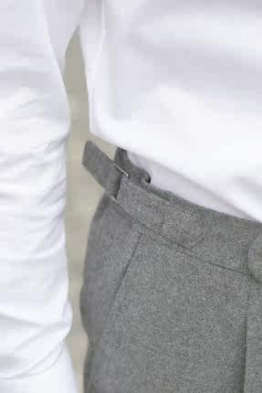 Autumn and winter new men's light gray wool flannel Naples Paris button high waist small straight trousers