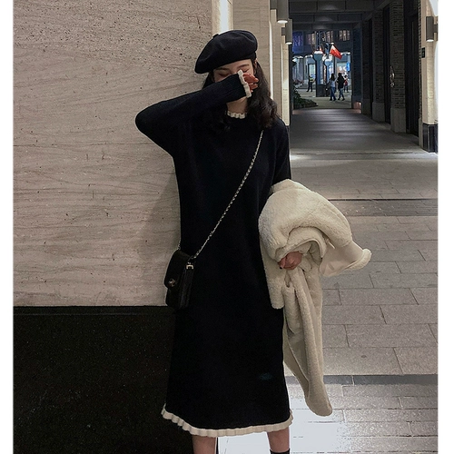 Трикотажный весенний свитер, черная длинная юбка, 2025 года, подходит для подростков