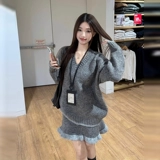 Цветной трикотажный демисезонный свитер, комплект, мини-юбка, 2025 года, изысканный стиль