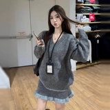 Цветной трикотажный демисезонный свитер, комплект, мини-юбка, 2025 года, изысканный стиль