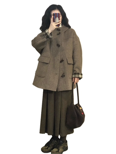 Шерстяная осенне-зимняя женская одежда с короткими пуговицами в твидовом стиле, маленькая высококачественная одежда в корейском стиле в стиле Хепберн