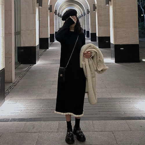 Трикотажный весенний свитер, черная длинная юбка, 2025 года, подходит для подростков