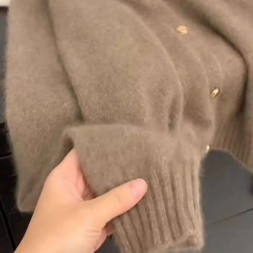 Свитер, демисезонный кардиган, трикотажная куртка, оверсайз, V-образный вырез, в стиле Шанель