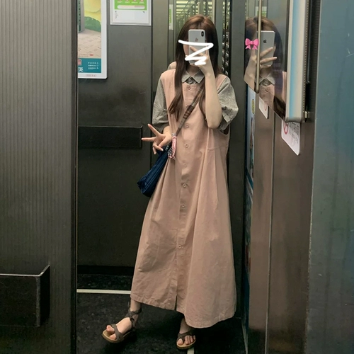 Розовая рубашка, летнее платье-комбинация, длинная юбка, комплект, подходит для подростков, изысканный стиль