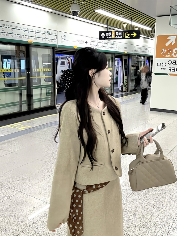 2026 새로운 천 골드 작은 샤넬 스타일 정장 여성 드레스 가을 작은 키 한 부서 착용 가져 가라. 에이즈 환자 세트 롱 스커트 상세 이미지 6