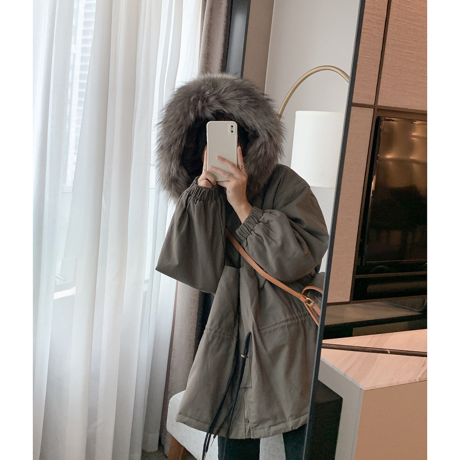 Parker cotton clothing women's 2021 new big fur collar Korean version loose plus velvet thick oversize coat ins tide