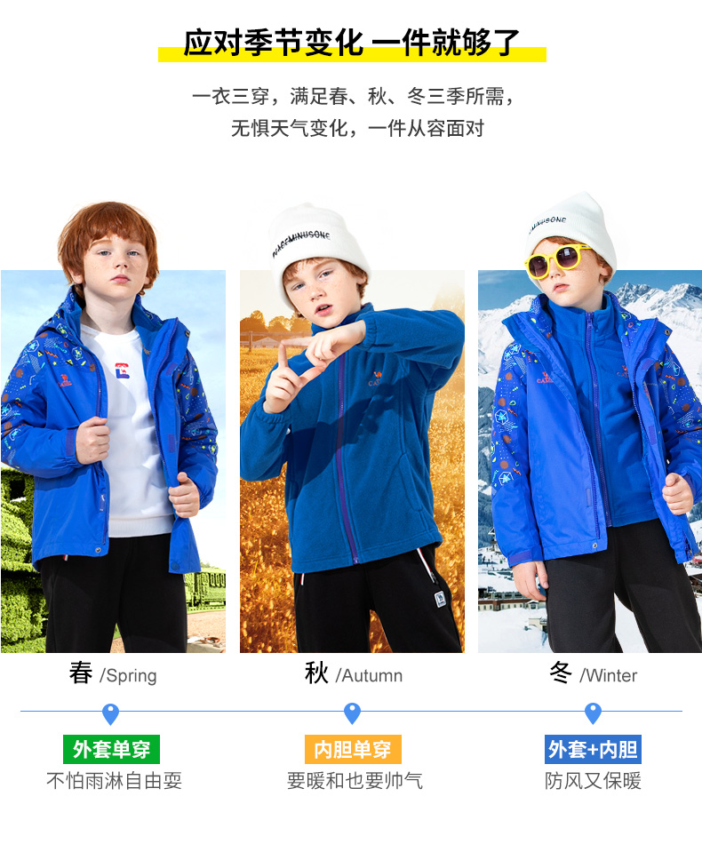 骆驼童装 儿童户外三合一冲锋衣 图4