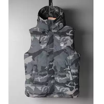 Foreign trade original single tail winter men's outdoor warm cotton coat vest jacket windproof camouflage thick hooded vest
