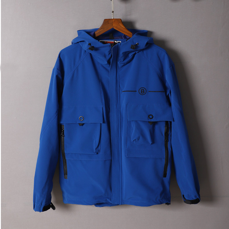 2019 spring and autumn hooded jacket men's Korean version loose thin embroidered multi-pocket tooling coat Youth jacket