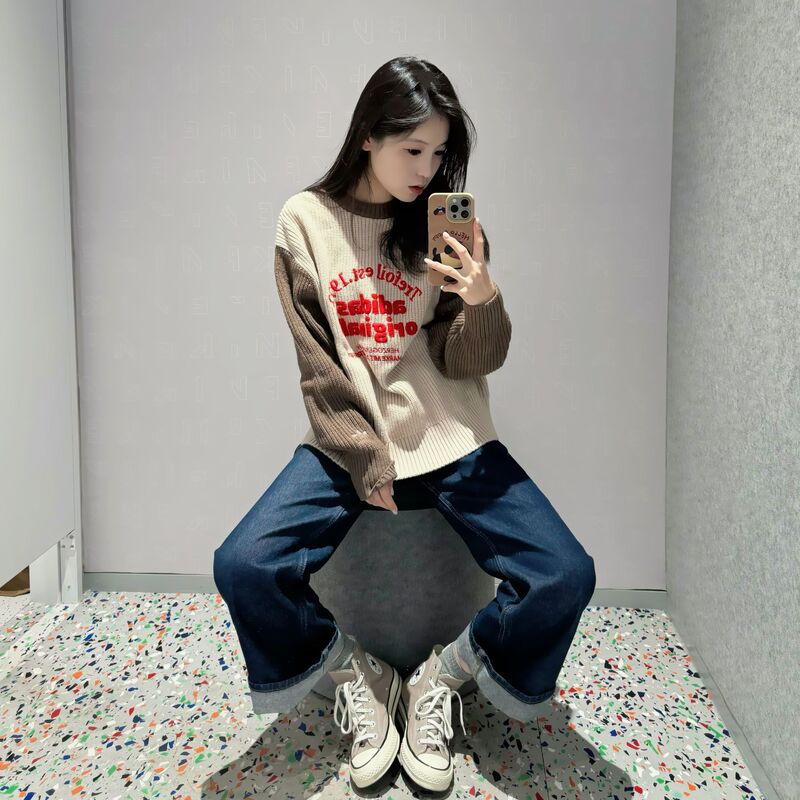 Adidas Trefoil Unisex Sweater Round Neck Warm Color-Blocked College Style Knitted Pullover Iw6287