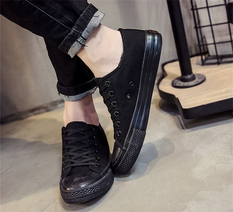 Xuân 2019 giày vải mới nam màu đen phẳng với giày thoáng khí màu đen thuần giản giản dị giúp giày công sở