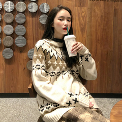 Real shot spring dress Korean ins retro versatile contrast thickened long sleeve Pullover