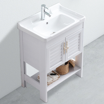 Small household washbasin Floor-to-ceiling balcony Ceramic bathroom washbasin plate One-piece basin washbasin cabinet combination
