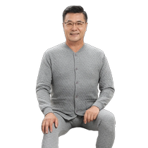 Hengyuanxiang middle-aged and elderly thermal underwear cardigan mens pure cotton double-breasted three-layer thickened single-piece loose top winter style