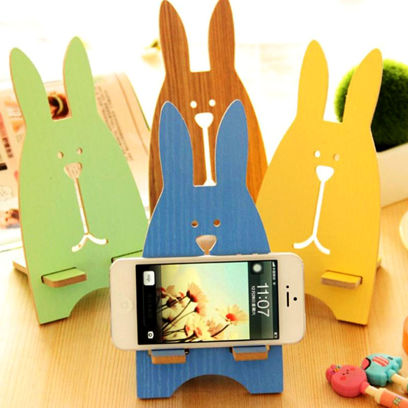 Cute Cartoon Wooden Rabbit Desk Watch TV Watch Movie Divine Artifact Support Bracket Simple Phone Shelf Tip Clip Portable Kids Girls Lazy Stand